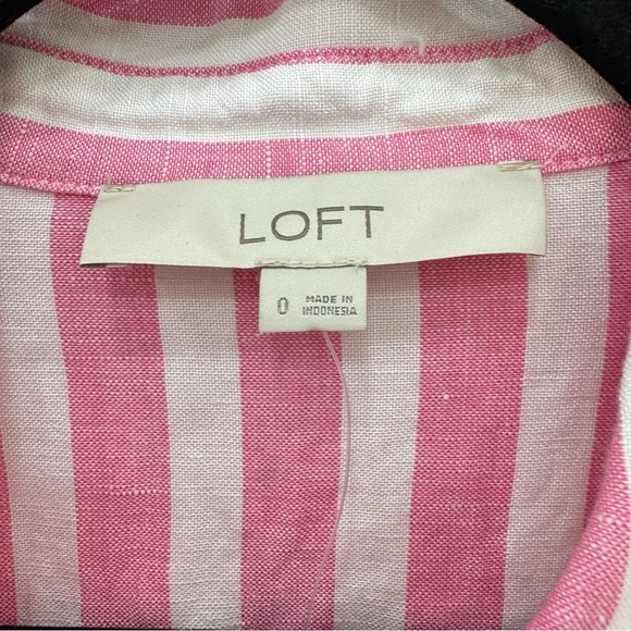 LOFT Striped Tie Waist Midi Shirtdress Poppy Linen blend Sz 0 New with tags - Picture 7 of 9